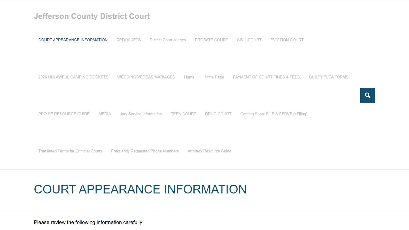 COURT APPEARANCE INFORMATION – Jefferson County District Court